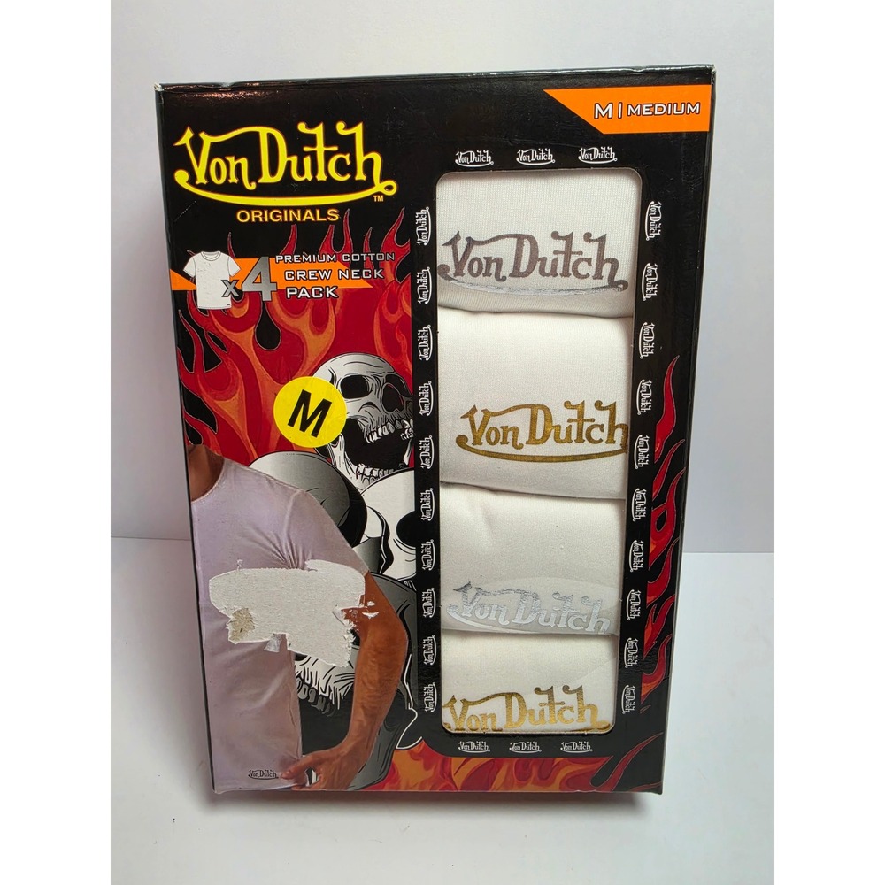 Von Dutch Originals Mens 4 Pack Premium Cotton Crew Neck Tee White Medium NIB